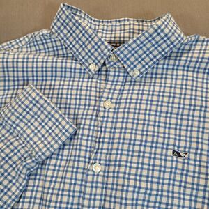 Vineyard Vines Mens Button Down Shirt Large Blue White Plaid Slim Fit Preppy